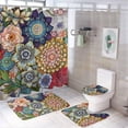 thumbnail image 1 of Bathroom Shower Curtain 4 Piece Sets, Boho Flower-4 with 72" x 72" Waterproof Shower Curtain Non-Slip Rug Toilet Lid Cover Bath Mat and 12 Hooks for Bathroom Decor Set, 1 of 8