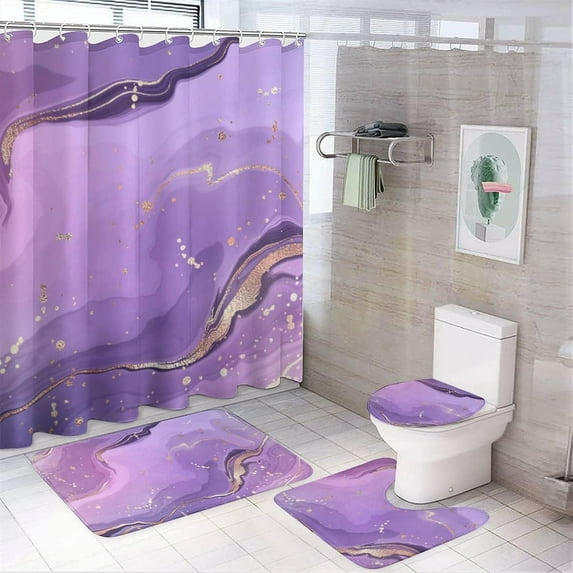 Bathroom Shower Curtain 4 Piece Sets, Hawaiian Tropical Flower with 72" x 72" Waterproof Shower Curtain Non-Slip Rug Toilet Lid Cover Bath Mat and 12 Hooks for Bathroom Decor Set