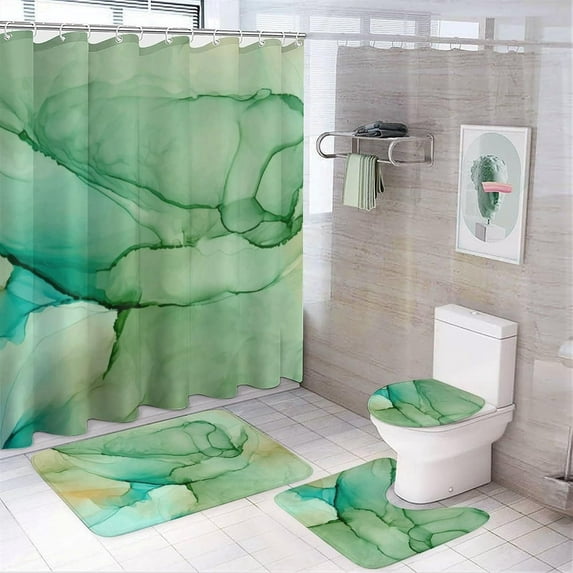 Bathroom Shower Curtain 4 Piece Sets, Hawaiian Tropical Flower with 72" x 72" Waterproof Shower Curtain Non-Slip Rug Toilet Lid Cover Bath Mat and 12 Hooks for Bathroom Decor Set
