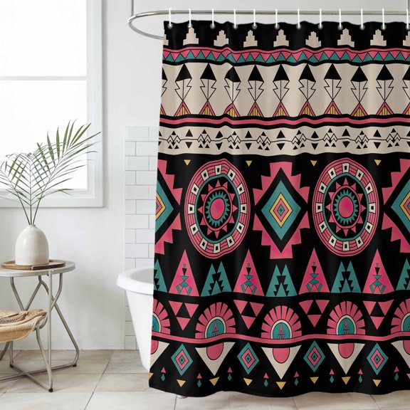 Bathroom Shower Curtain Abstract Aztec Geometric Pattern Waterproof Shower Curtains with Hooks, Retro Bohemian Style Bath Curtains Bathtub Curtain Home Decor 36x72in