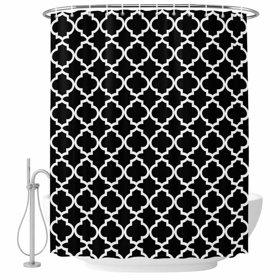 Bathroom Shower Curtain Abstract Black Trellis Morocco Waterproof Shower Curtains with Hooks, Farmhouse Minimalist Art Bath Curtains Bathtub Curtain Home Decor 60x72in
