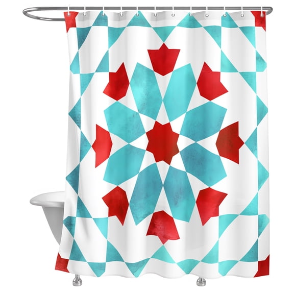 Bathroom Shower Curtain Abstract Blue Bohemian Ethnic Waterproof Shower Curtains with Hooks, Vintage Native Tribal