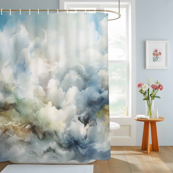 Bathroom Shower Curtain Abstract Blue Sky White Cloud Waterproof Shower Curtains with Hooks, Mountain Nubilous Landscape Bath Curtains Bathtub Curtain Home Decor 72x84in