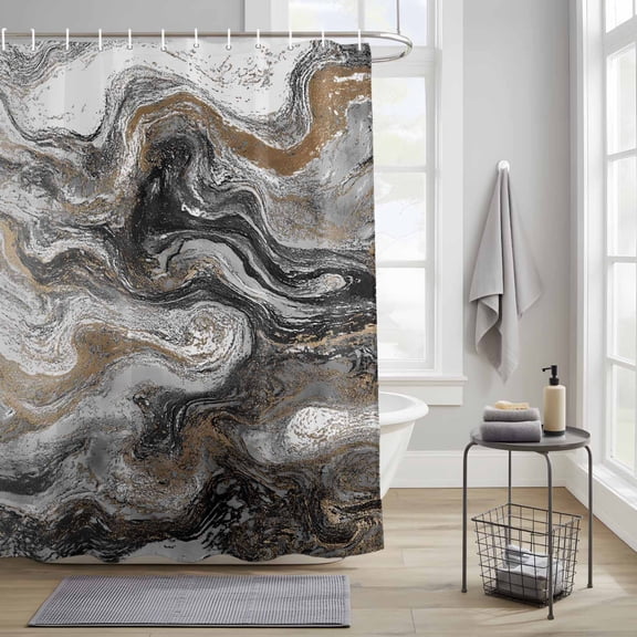 Bathroom Shower Curtain Abstract Brown Gray Marble Waterproof Shower Curtains with Hooks, Modern Watercolor Liquid Bath Curtains Bathtub Curtain Home Decor 36x72in