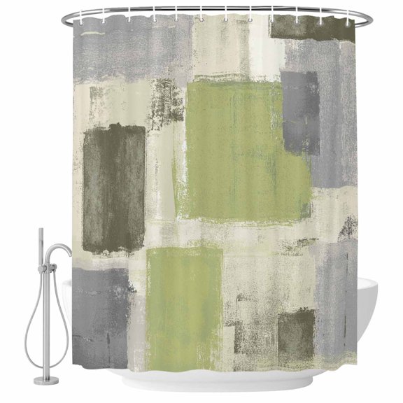 Bathroom Shower Curtain Abstract Color Block Paint Waterproof Shower Curtains with Hooks, Saga Green Patchwork Bath Curtains Bathtub Curtain Home Decor 60x72in
