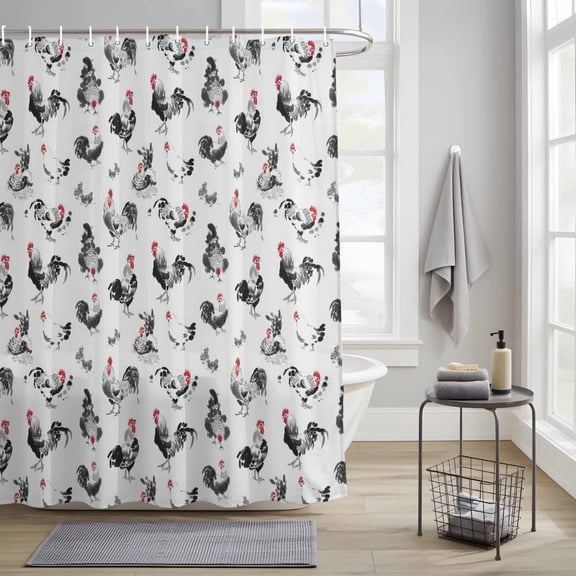 Bathroom Shower Curtain Abstract Country Chicken Waterproof Shower Curtains with Hooks, Watercolor Pastoral Rooster Bath Curtains Bathtub Curtain Home Decor 36x72in