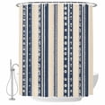 thumbnail image 1 of Bathroom Shower Curtain Abstract Geometric Stripe Dot Waterproof Shower Curtains with Hooks, Dark Blue Lines on Beige Bath Curtains Bathtub Curtain Home Decor 60x72in, 1 of 9