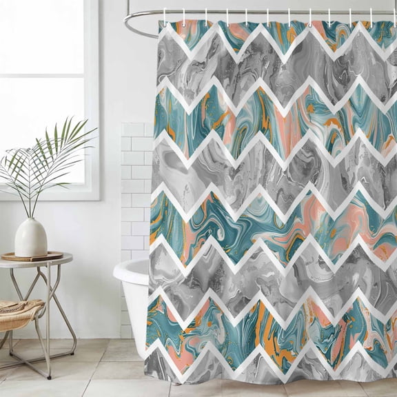 Bathroom Shower Curtain Abstract Geometric Zigzag Chevron Waterproof Shower Curtains with Hooks, Modern Marble Texture Bath Curtains Bathtub Curtain Home Decor 36x72in