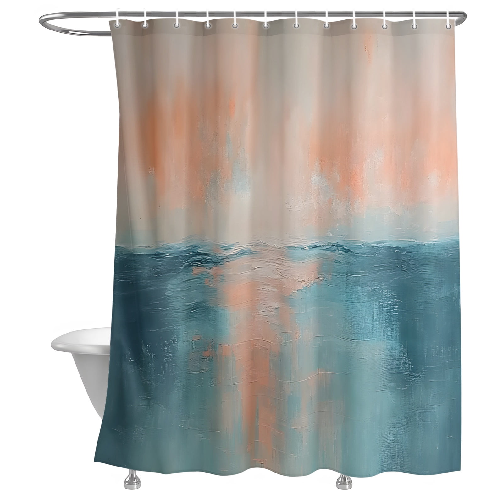 Bathroom Shower Curtain Abstract Gradient Blue Ocean Waterproof Shower ...