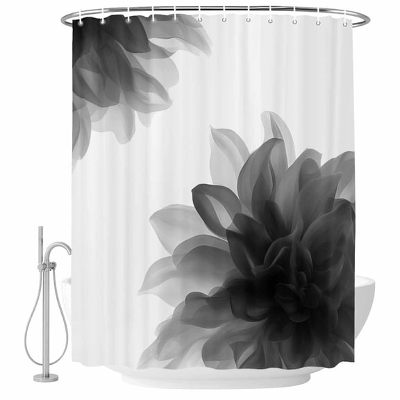 Bathroom Shower Curtain Abstract Gray Floral Flower on White Waterproof Shower Curtains with Hooks, Bohemian Gradient Bath Curtains Bathtub Curtain Home Decor 60x72in