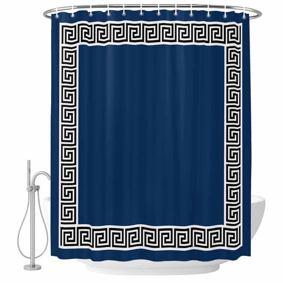 Bathroom Shower Curtain Abstract Greek Inspired Key Texture Waterproof Shower Curtains with Hooks, Geometric Twist Line on Dark Blue Bath Curtains Bathtub Curtain Home Decor 60x72in