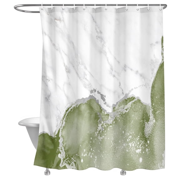 Bathroom Shower Curtain Abstract Marble Stone Texture Waterproof Shower Curtains with Hooks, Modern Sage Green White