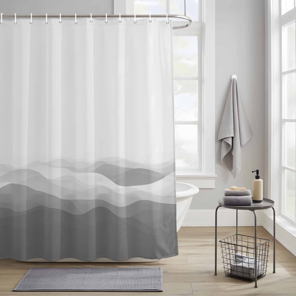 Bathroom Shower Curtain Abstract Minimalist Gray Ombre Waterproof Shower Curtains with Hooks, Modern Geometric Wave Stripe Bath Curtains Bathtub Curtain Home Decor 36x72in