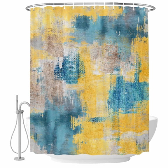 Bathroom Shower Curtain Abstract Modernism Art Waterproof Shower Curtains with Hooks, Yellow Teal Color Block Bath Curtains Bathtub Curtain Home Decor 60x72in