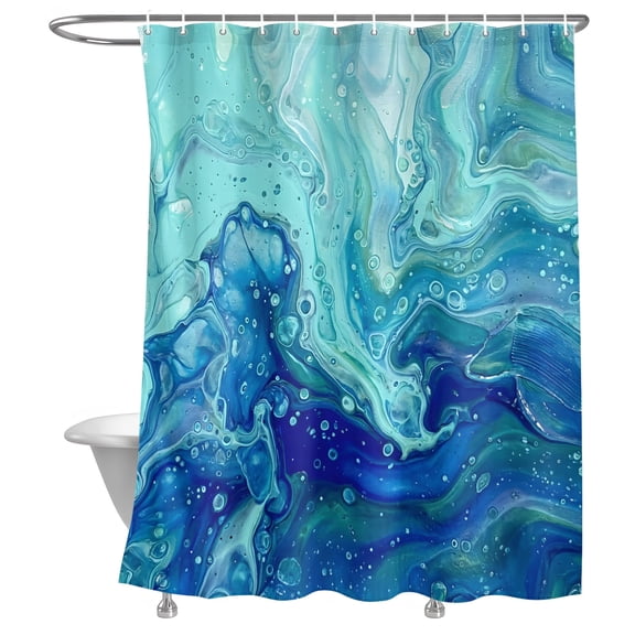 Bathroom Shower Curtain Abstract Ocean Marble Texture Waterproof Shower Curtains with Hooks, Fluid Blue Teal Swirling