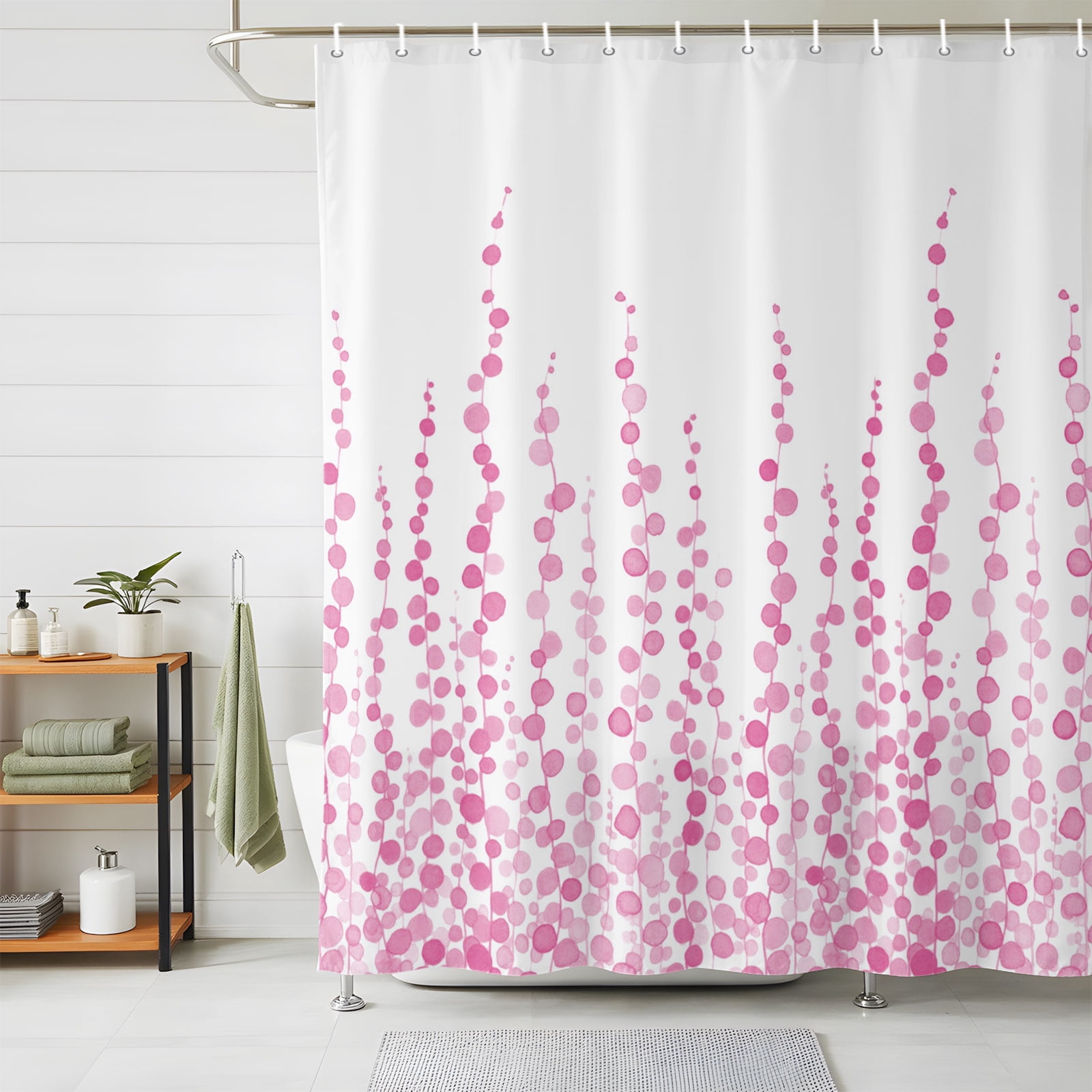 Bathroom Shower Curtain Abstract Pink Leaves Branch Waterproof Shower ...