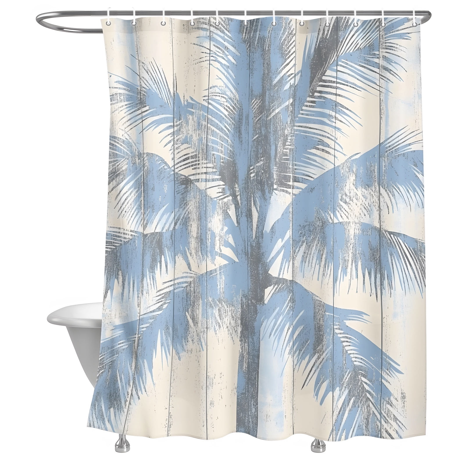 Bathroom Shower Curtain Abstract Plant Blue Palm Tree Waterproof Shower ...