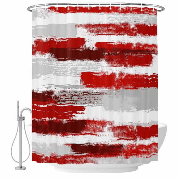 Bathroom Shower Curtain Abstract Red Grey Striped Waterproof Shower Curtains with Hooks, Modern Paint Pattern Bath Curtains Bathtub Curtain Home Decor 60x72in