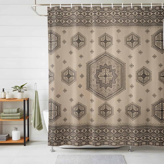 Bathroom Shower Curtain Abstract Retro Geometric Pattern Waterproof Shower Curtains with Hooks, Mid-Century Tradition Style Bath Curtains Bathtub Curtain Home Decor 48x72in