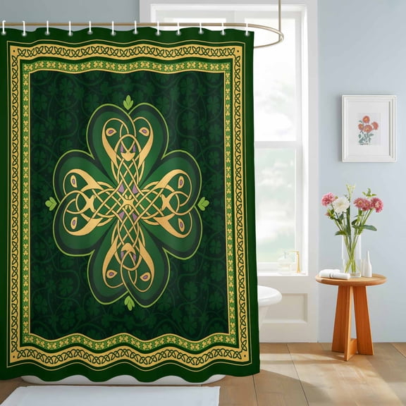 Bathroom Shower Curtain Abstract Shamrock Celtic Knot Waterproof Shower Curtains with Hooks, St. Patrick's Day Green Theme Bath Curtains Bathtub Curtain Home Decor 72x84in