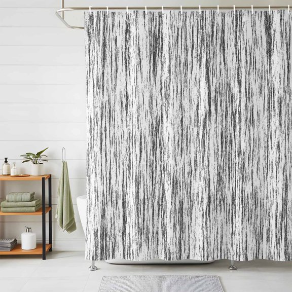 Bathroom Shower Curtain Abstract White Gray Vertical Stripe Waterproof Shower Curtains with Hooks, Imitated Tree Skin Texture Bath Curtains Bathtub Curtain Home Decor 48x72in