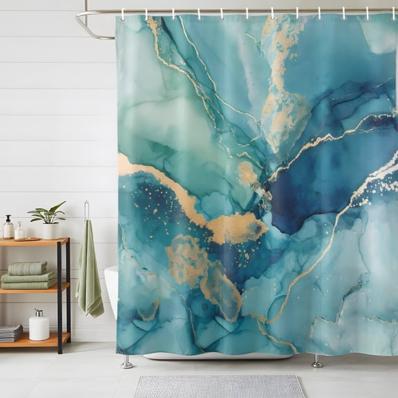 Bathroom Shower Curtain Abstracts Turquoise Marble Stripe Waterproof Shower Curtains with Hooks, Farm Stone Texture Bath Curtains Bathtub Curtain Home Decor 48x72in