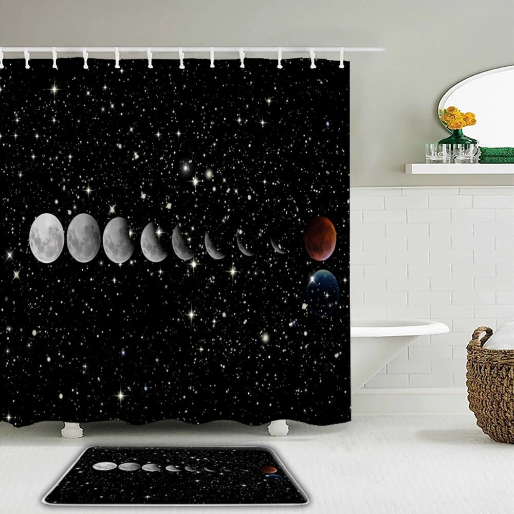 Bathroom Shower Curtain And Rug Waterproof Fabric Space Universe Starry