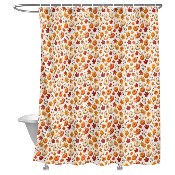 Bathroom Shower Curtain Autumn Botanical Pumpkin Waterproof Shower Curtains with Hooks, Fall Maple Leaves Bath Curtains Bathtub Curtain 72x72in
