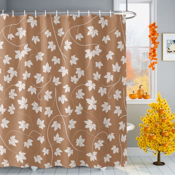 Bathroom Shower Curtain Autumn Maple Leaves Seamless Waterproof Shower Curtains with Hooks 36x72in, Brown Solid Color Bath Curtains Bathtub Curtain Home Decor