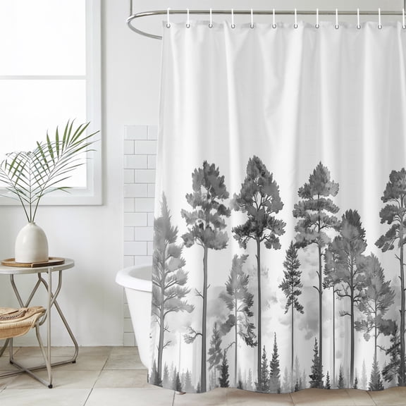 Bathroom Shower Curtain Black Gray Pine Maple Forest Waterproof Shower Curtains with Hooks, Rural Trees Bath Curtains Bathtub Curtain Home Decor 36x72in
