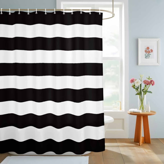 Bathroom Shower Curtain Black White Horizontal Stripe Waterproof Shower Curtains with Hooks, Simple Texture Bath Curtains Bathtub Curtain Home Decor 72x84in