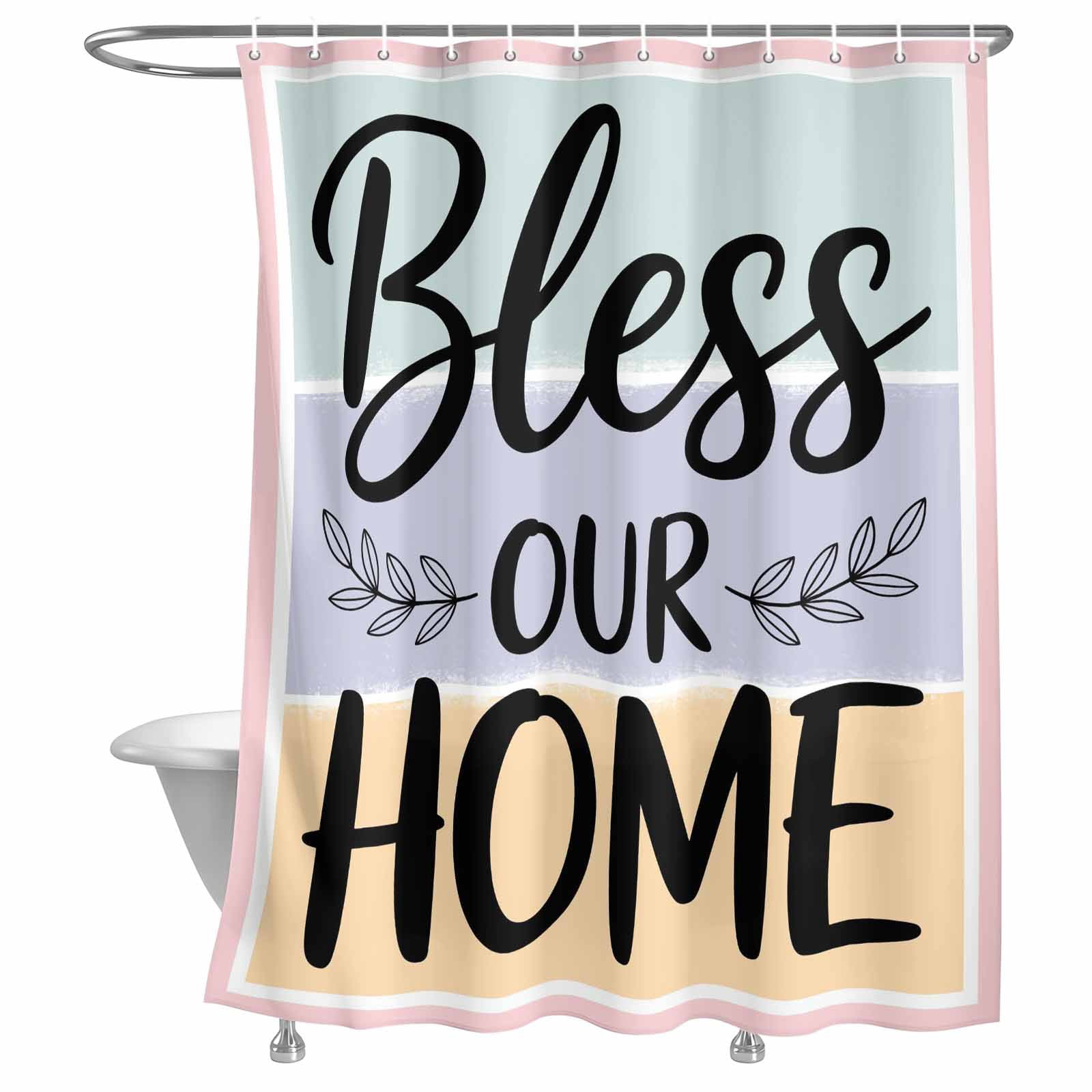 Bathroom Shower Curtain Bless Our Home Words Waterproof Shower Curtains ...