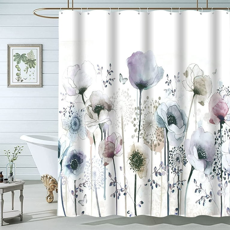 Bathroom Shower Curtain, Blue Watercolor Floral Shower Curtain, Farmhouse  Floral Bathroom Decor Shower Curtains Waterproof Fabric Shower Curtain  Liner Machine Washable 72x72 Inch (with 12 Hooks) 