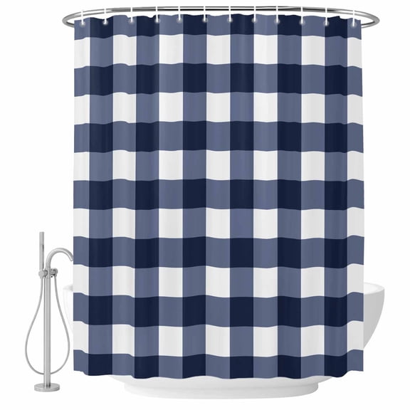 Bathroom Shower Curtain Blue and White Checkerboard Waterproof Shower Curtains with Hooks, Stripe Buffalo Plaid Bath Curtains Bathtub Curtain Home Decor 60x72in