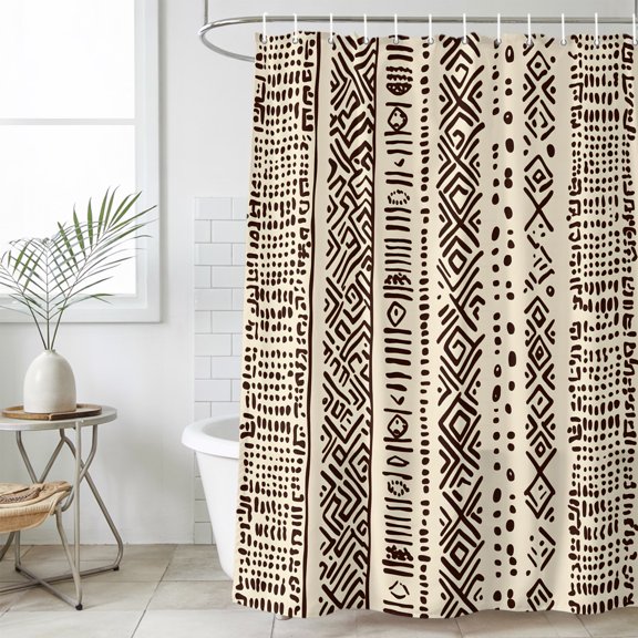 Bathroom Shower Curtain Bohemian Vintage Tribe Texture Waterproof Shower Curtains with Hooks, Earth Tones Stripes Bath Curtains Bathtub Curtain Home Decor 36x72in