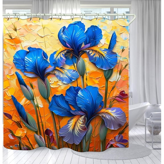 Bathroom Shower Curtain Brings a Pleasant Mood to Bathing, with a Unique Artistic Waterproof Oil Painting Blue Flower Shower Curtain Equipped with Hooks-72"W x 72"L (Pack of 1)