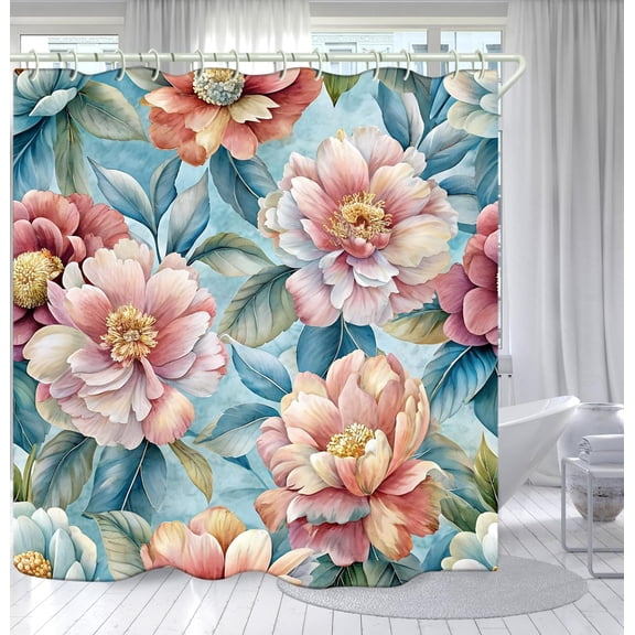 Bathroom Shower Curtain Brings a Pleasant Mood to Bathing, with a Unique Artistic Waterproof Pink Flower Leaf Shower Curtain Equipped with Hooks-72"W x 72"L (Pack of 1)