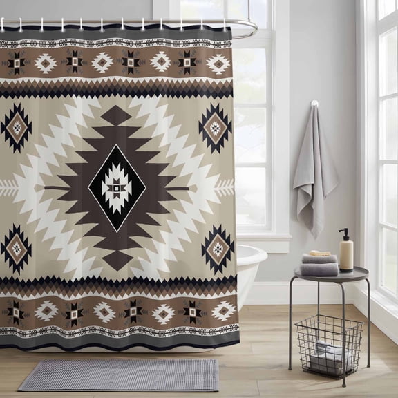 Bathroom Shower Curtain Brown Boho Aztec Geometric Waterproof Shower Curtains with Hooks, Farm Ethnic Southwest Wind Bath Curtains Bathtub Curtain Home Decor 36x72in