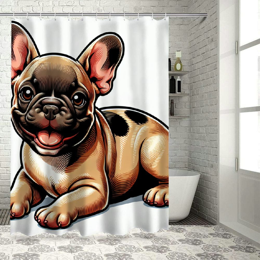 Bathroom Shower Curtain Bulldog Baby French Bull Dog Blue Canine