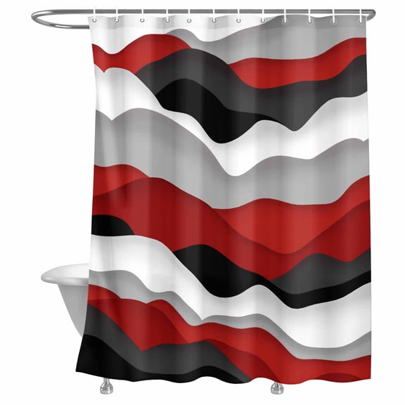 Bathroom Shower Curtain Burgundy Red Gradient Ripple Waterproof Shower Curtains with Hooks, Abstract Geometric Bath Curtains Bathtub Curtain Home Decor 72x72in