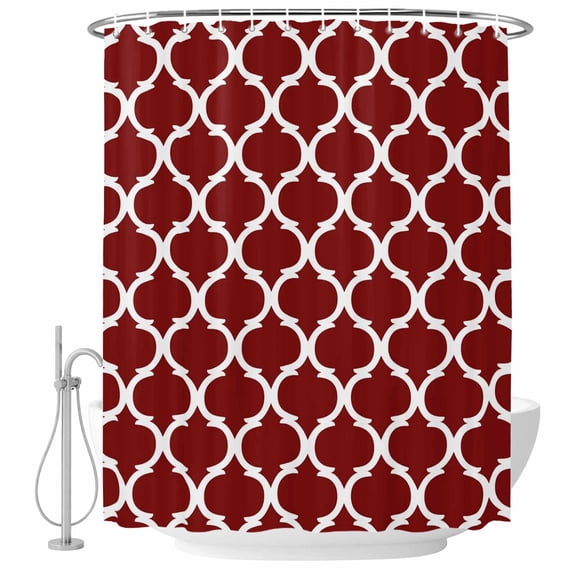 Bathroom Shower Curtain Burgundy Red Moroccan Stripe Waterproof Shower Curtains with Hooks, Abstract Geometric Buffalo Plaid Bath Curtains Bathtub Curtain Home Decor 60x72in