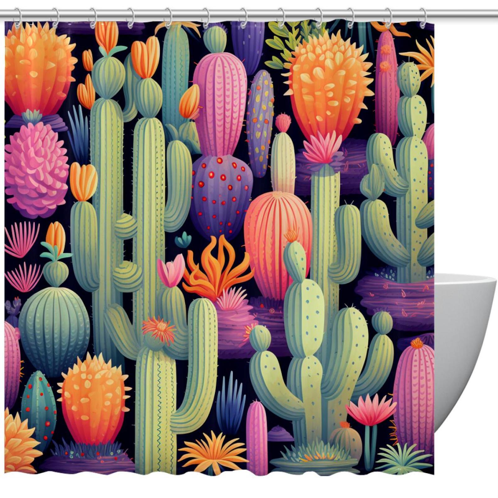 Bathroom Shower Curtain Cactus Floral, Waterproof Fabric Shower Curtain