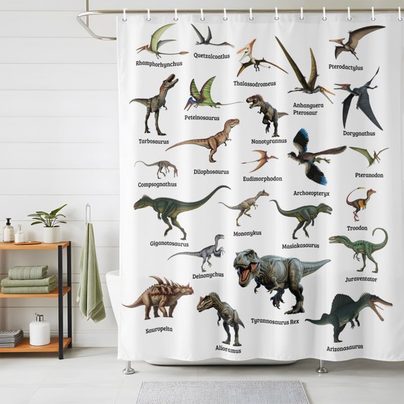 Bathroom Shower Curtain Classic Dinosaur Names Waterproof Shower Curtains with Hooks, Watercolor Animals Bath Curtains Bathtub Curtain Home Decor 48x72in