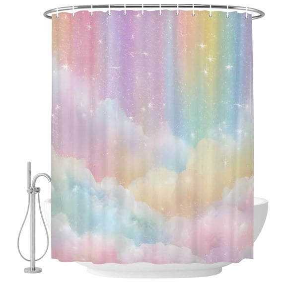Bathroom Shower Curtain Colorful Cloud Rainbow Waterproof Shower Curtains with Hooks, Dreamy Cloud Sky Star Bath Curtains Bathtub Curtain Home Decor 60x72in