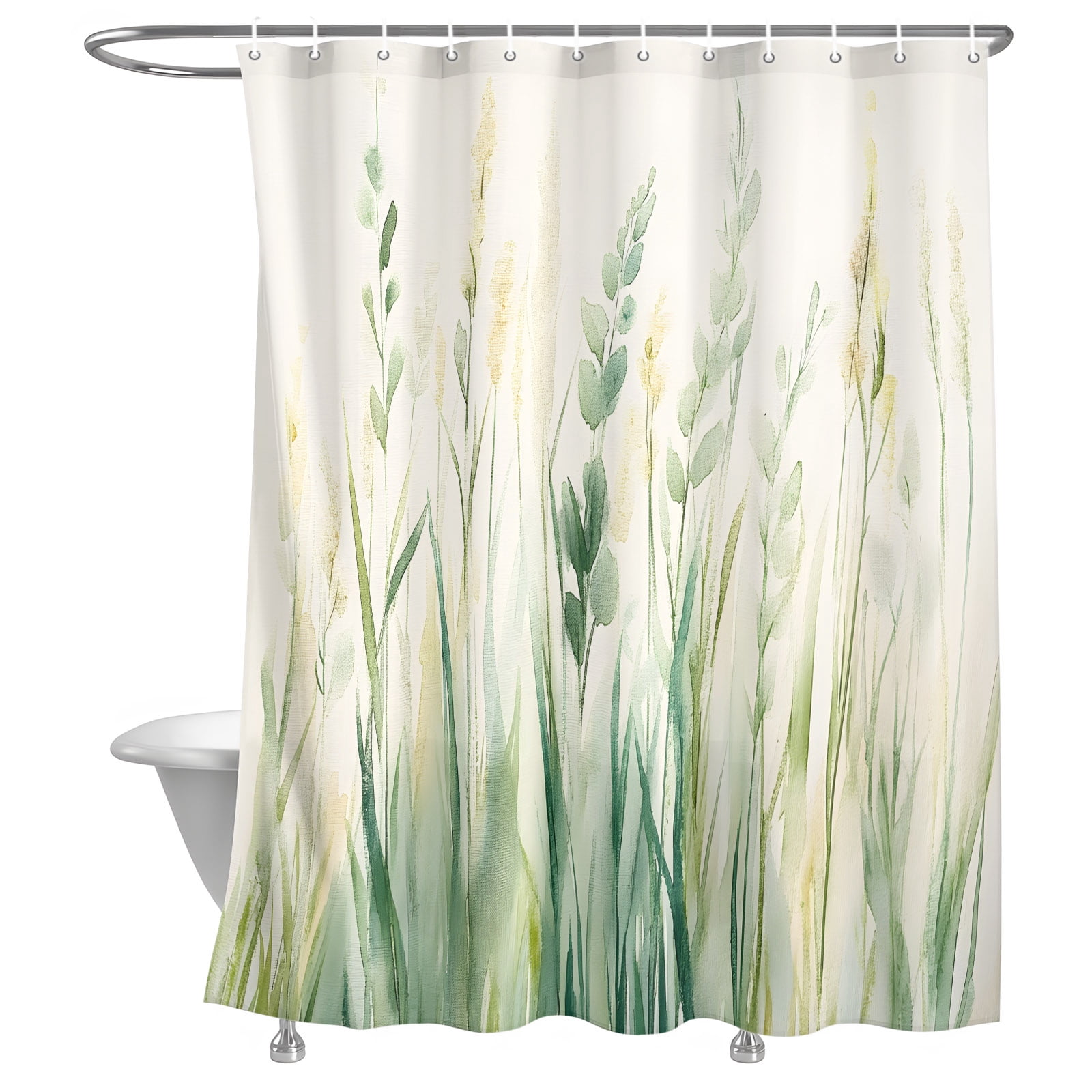 Bathroom Shower Curtain Country Leaves Gradient Green Waterproof Shower ...