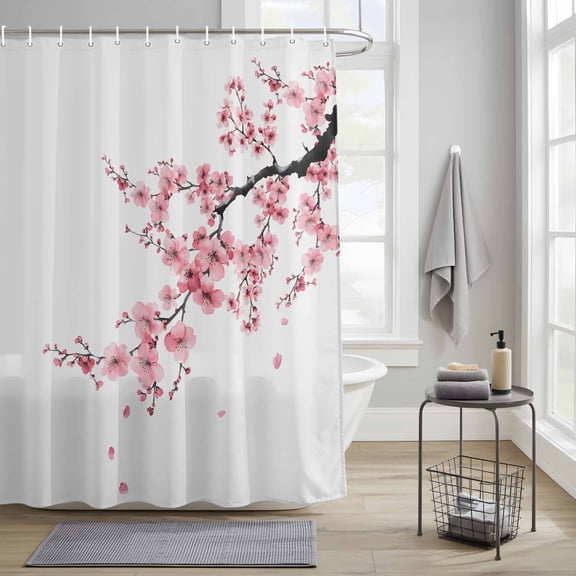 Bathroom Shower Curtain Country Watercolor Pink Flower Waterproof Shower Curtains with Hooks, Summer Wild Flower Bath Curtains Bathtub Curtain Home Decor 36x72in