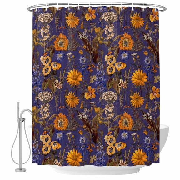 Bathroom Shower Curtain Country Wild Flower Leaves Waterproof Shower Curtains with Hooks, Vintage Floral Herb on Purple Bath Curtains Bathtub Curtain Home Decor 60x72in