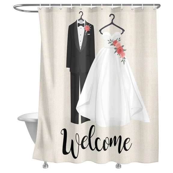 Bathroom Shower Curtain Couple Wedding Dress Waterproof Shower Curtains with Hooks, Modern Simple Romantic Art Bath Curtains Bathtub Curtain Home Decor 72x72in