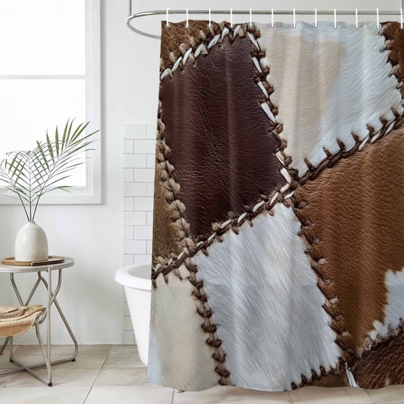 Bathroom Shower Curtain Cowhide Leather Animal Skin Texture Waterproof Shower Curtains with Hooks, Abstract Collage Art Bath Curtains Bathtub Curtain Home Decor 36x72in