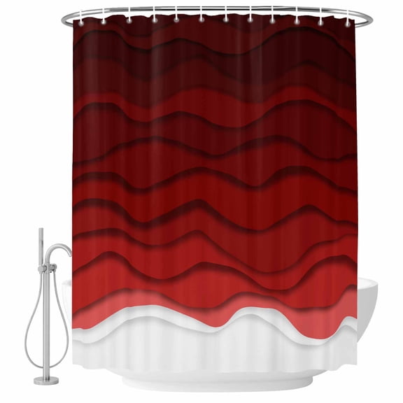 Bathroom Shower Curtain Dark Red Color Gradient Art Waterproof Shower Curtains with Hooks, Abstract Water Ripple Wavy Stripe Bath Curtains Bathtub Curtain Home Decor 60x72in